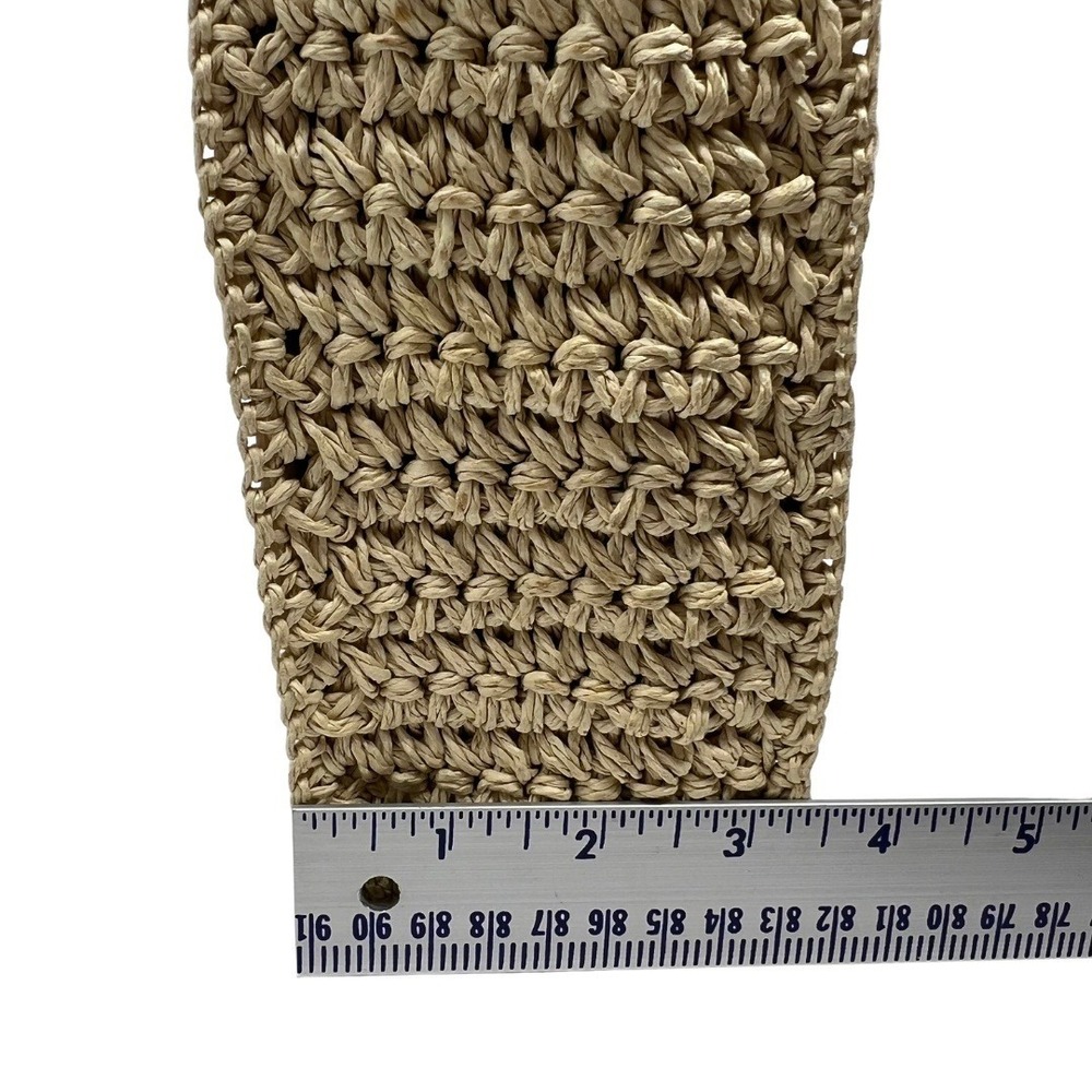 Fossil Straw Woven Top Handle Bag Floral Embroidered Wood Handle Handbag - Picture 13 of 14